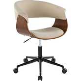 Vintage Mod Office Chair in Black Metal, Walnut Wood & Cream Fabric